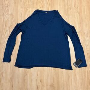 Michael Lauren Top Womens Large Blue Long Sleeve Cold-Shoulder V-Neck Pullover